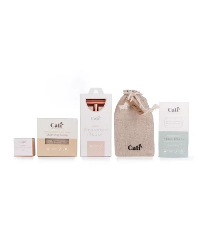 Caliwoods Low-Waste Shave Kit with Razor Stand - Copper
